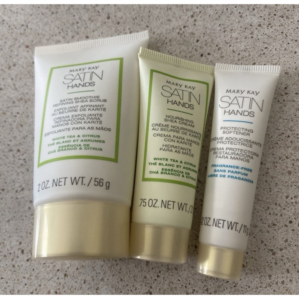Mary Kay Satin Hands Pampering Set White Tea & Citrus Shea Scrub Cream Softener